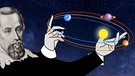 Illustration des Astronomen Johannes Kepler mit elliptischen Planetenbahnen. Mit den drei Keplerschen Gesetze revolutionierte Johannes Kepler die Wissenschaft: Entgegen der zu seiner Zeit gängigen Lehre kreisten die Planeten bei Kepler nicht nur um die Sonne, sondern das auch noch auf elliptischen Bahnen und nach streng mathematischen Gesetzen. | Bild: BR, Montage: BR / Lydia Gamig, Nadja Dall Armi