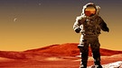 Illustration: Ein Astronaut auf dem Mars. Immer wieder starten neue Missionen zum Planeten Mars. Für die Zukunft sind bemannte Missionen zum roten Planeten geplant. | Bild: colourbox.com